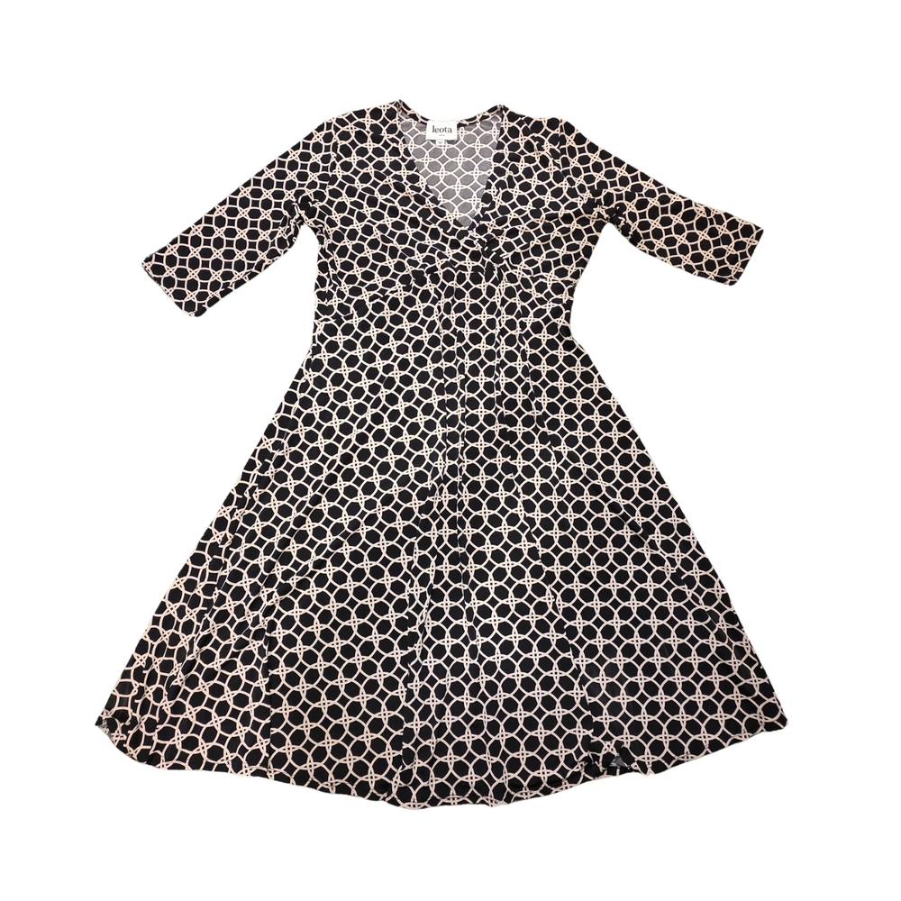 Leota Black and Cream Geometric Fit And Flare Flattering Women's M EUC